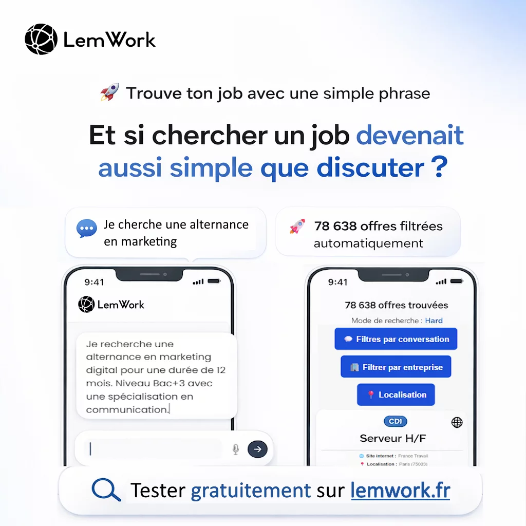 Interface LemWork de recherche d’emploi par conversation